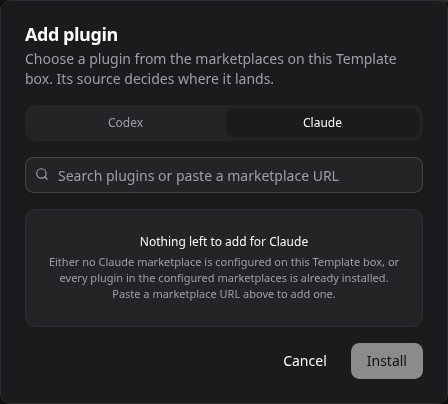 Use the plugin browser to find plugins or add a marketplace.