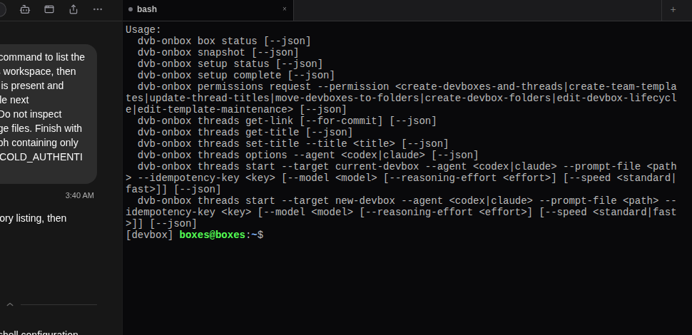 Use dvb-onbox help on a managed machine to inspect its available agent commands.