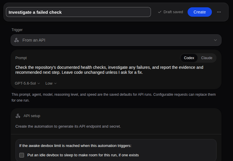 Choose the API trigger and configure input before creating the endpoint.