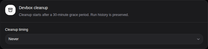 Choose when automation devboxes are cleaned up; run history is preserved.