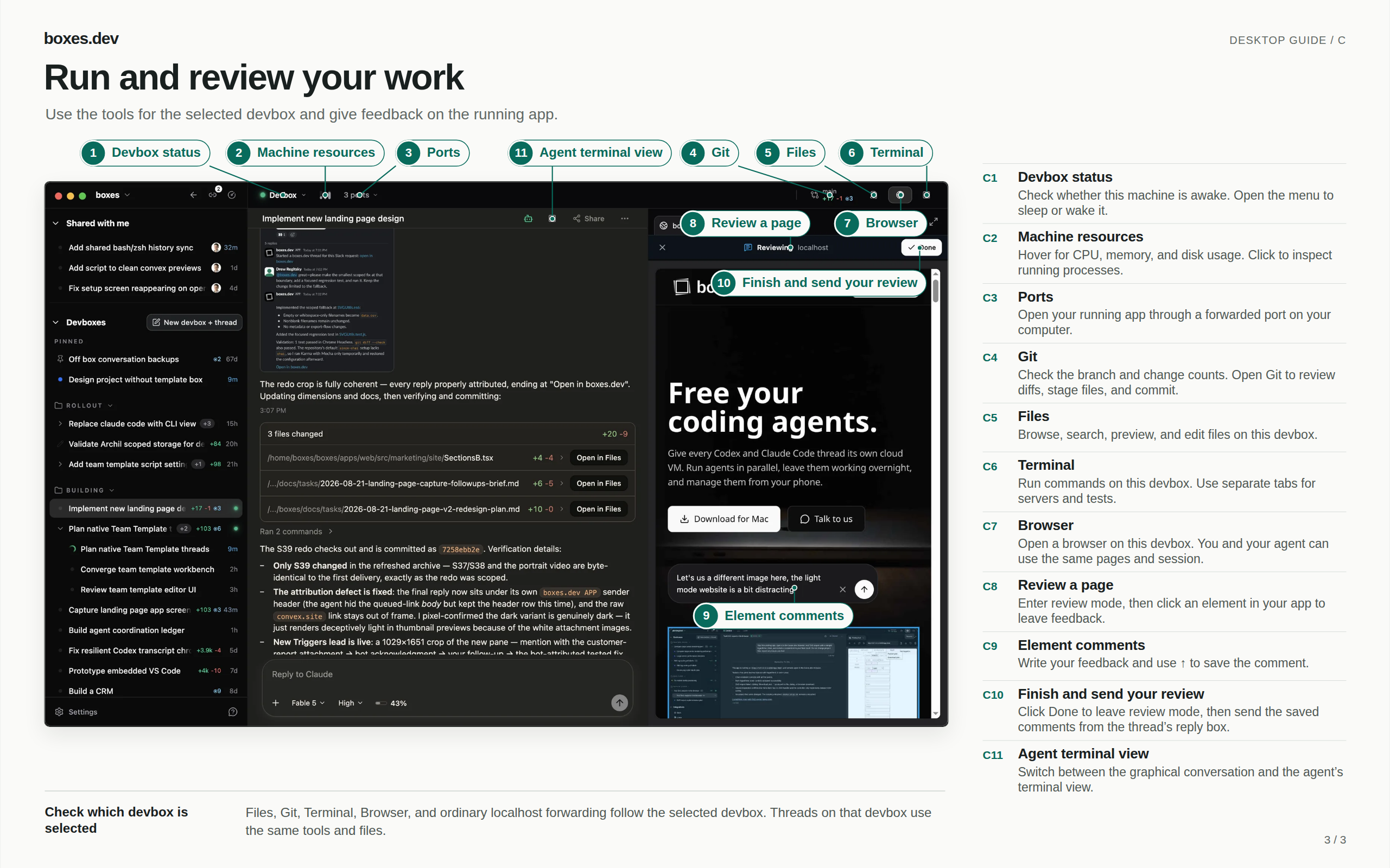 The desktop app with labeled machine tools and Browser review controls.