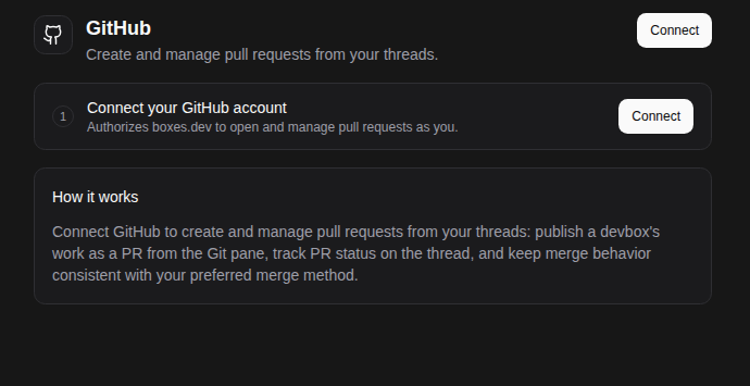 Connect GitHub from the project's integration page.