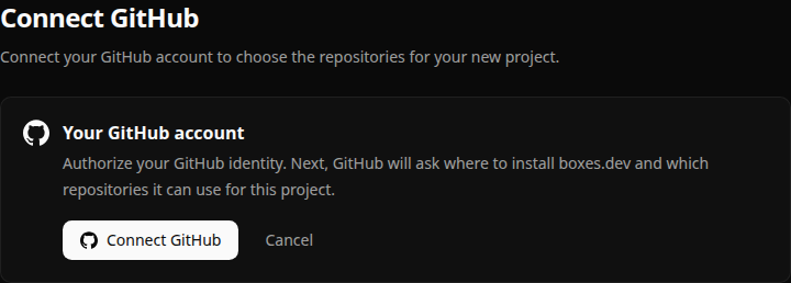 Connect your GitHub account before choosing repositories for the new project.