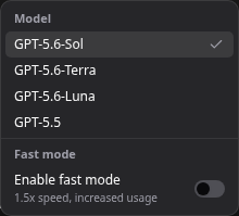 The model picker lists available models and provides access to more supported models.