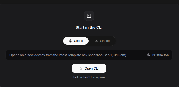 Start in the CLI opens a native agent terminal for the new thread.