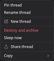 Use the devbox thread menu to sleep the machine or destroy it and archive the thread.