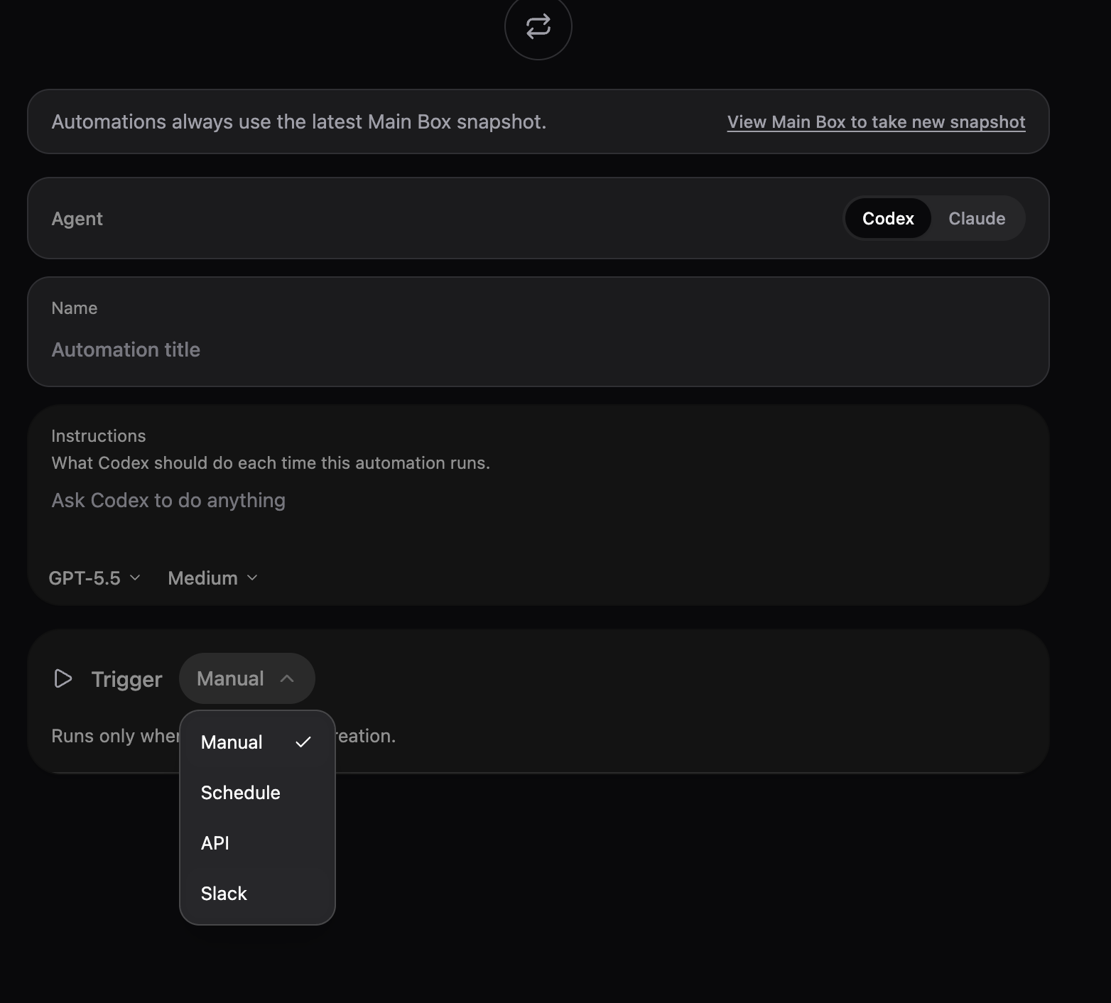 Automation trigger dropdown with Slack selected as an option